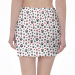 Black Paw And Heart Pattern Print Pencil Mini Skirt