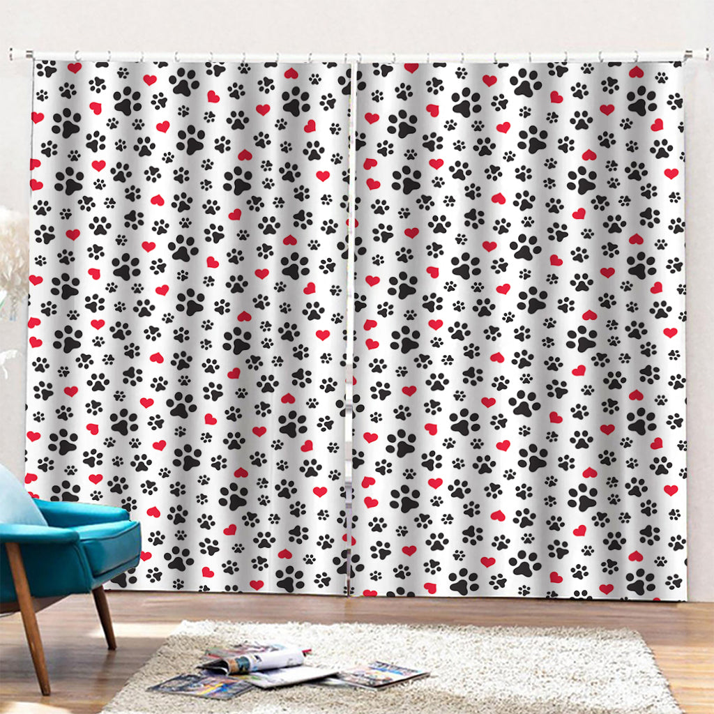 Black Paw And Heart Pattern Print Pencil Pleat Curtains