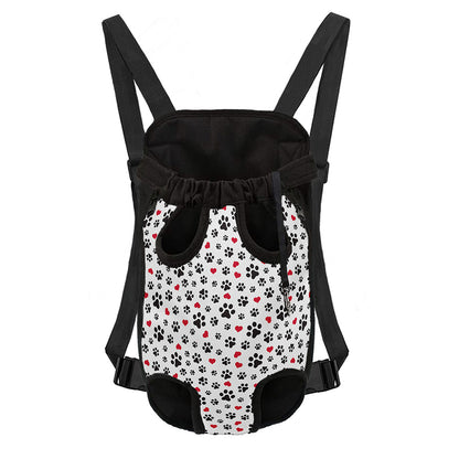 Black Paw And Heart Pattern Print Pet Carrier Backpack