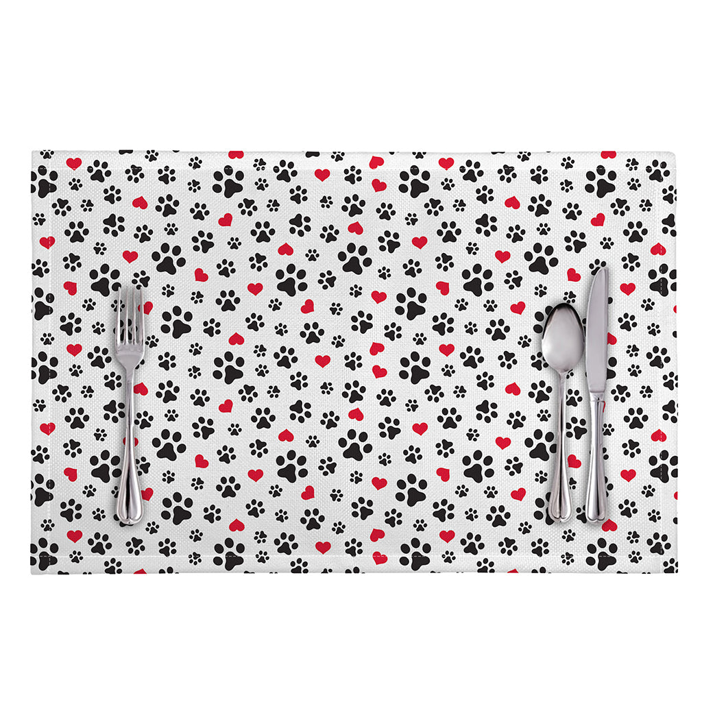 Black Paw And Heart Pattern Print Placemat