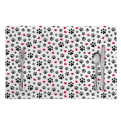 Black Paw And Heart Pattern Print Placemat