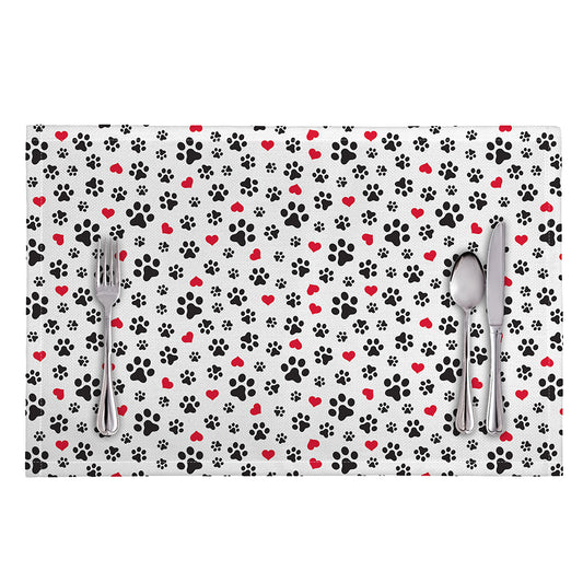 Black Paw And Heart Pattern Print Placemat