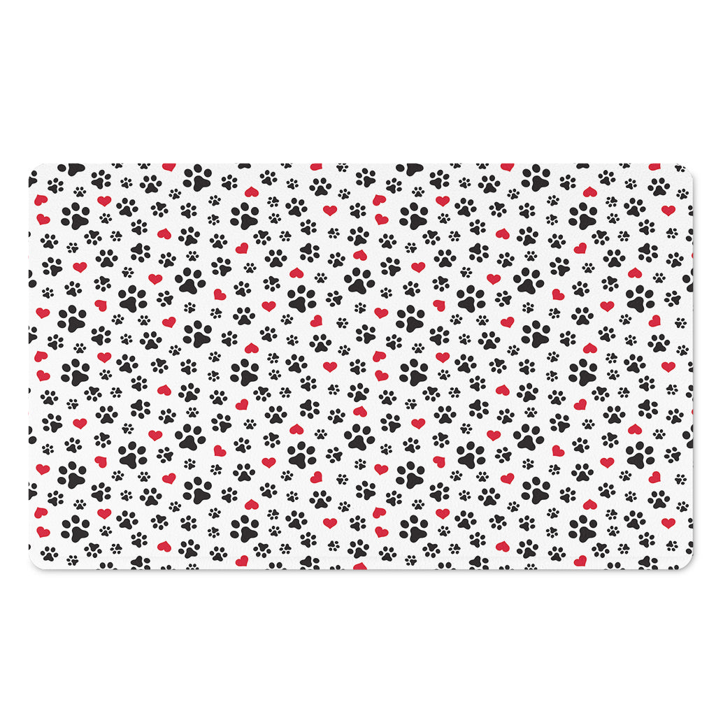 Black Paw And Heart Pattern Print Polyester Doormat