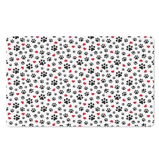 Black Paw And Heart Pattern Print Polyester Doormat