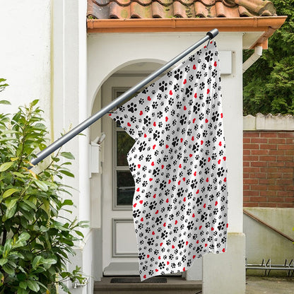 Black Paw And Heart Pattern Print Polyester Flag