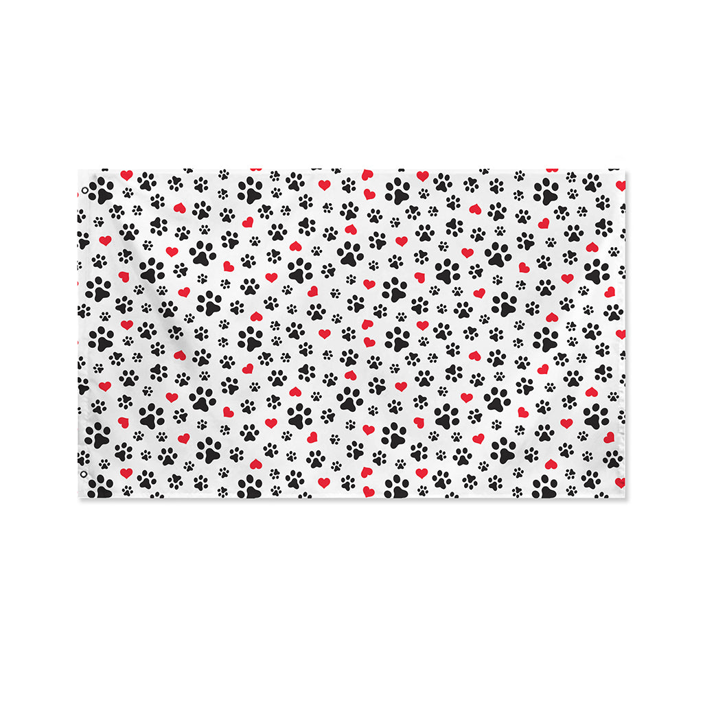 Black Paw And Heart Pattern Print Polyester Flag