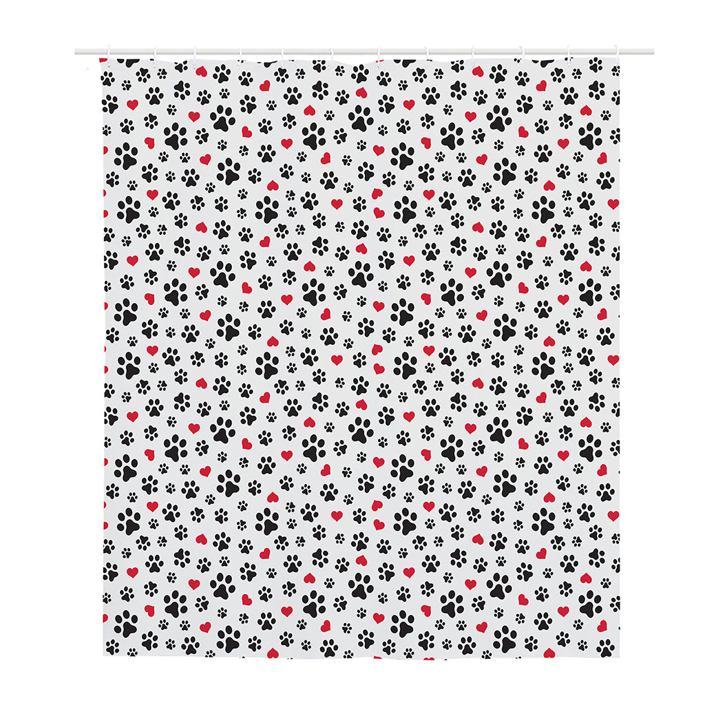 Black Paw And Heart Pattern Print Polyester Shower Curtain
