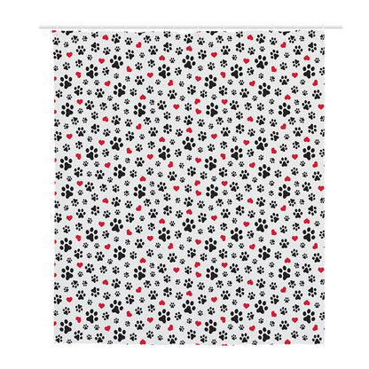Black Paw And Heart Pattern Print Polyester Shower Curtain