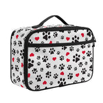 Black Paw And Heart Pattern Print Portable Lunch Bag