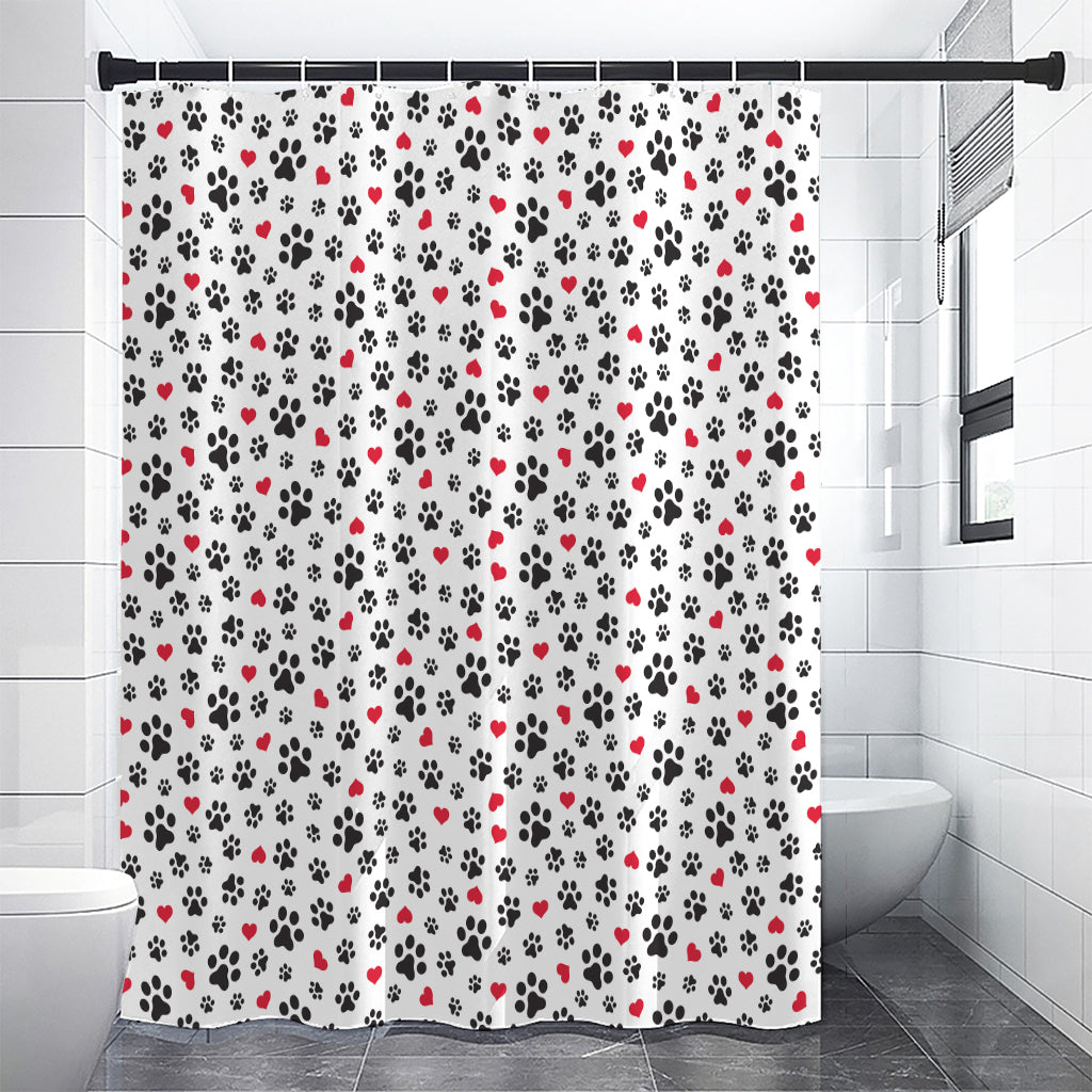 Black Paw And Heart Pattern Print Premium Shower Curtain