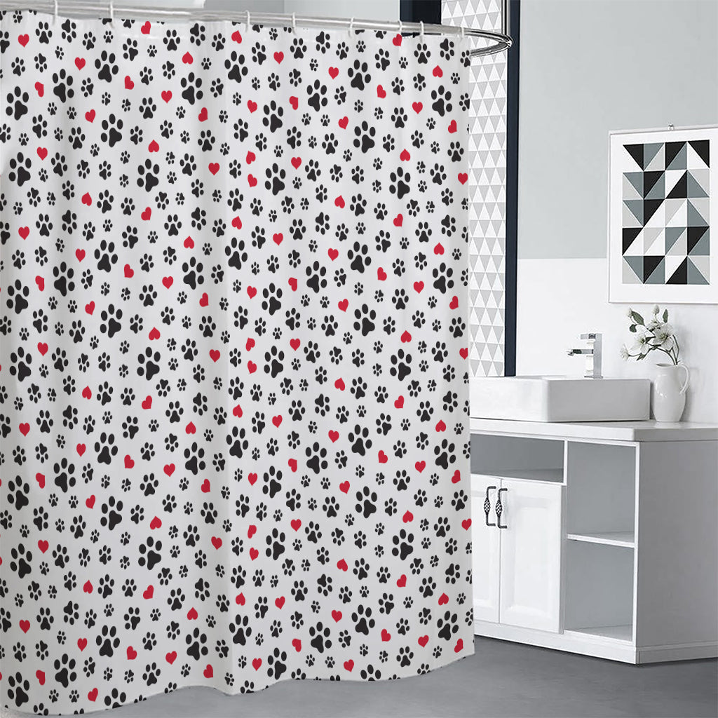 Black Paw And Heart Pattern Print Premium Shower Curtain