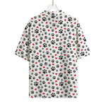 Black Paw And Heart Pattern Print Rayon Hawaiian Shirt