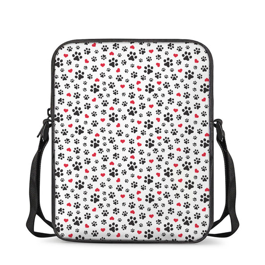 Black Paw And Heart Pattern Print Rectangular Crossbody Bag