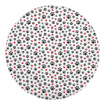 Black Paw And Heart Pattern Print Round Blanket