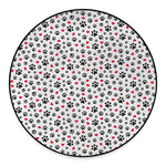 Black Paw And Heart Pattern Print Round Floor Mat