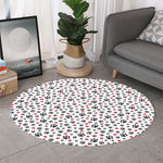 Black Paw And Heart Pattern Print Round Rug