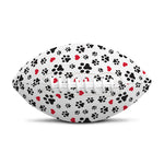 Black Paw And Heart Pattern Print Rugby Ball