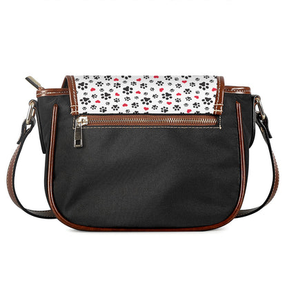 Black Paw And Heart Pattern Print Saddle Bag