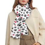 Black Paw And Heart Pattern Print Scarf