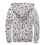 Black Paw And Heart Pattern Print Sherpa Lined Zip Up Hoodie