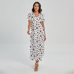 Black Paw And Heart Pattern Print Short Sleeve Maxi Dress