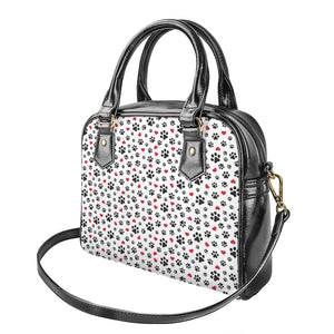 Black Paw And Heart Pattern Print Shoulder Handbag