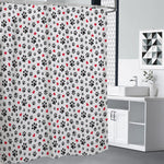 Black Paw And Heart Pattern Print Shower Curtain