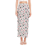 Black Paw And Heart Pattern Print Side Slit Maxi Skirt