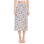 Black Paw And Heart Pattern Print Side Slit Midi Skirt