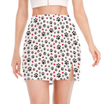 Black Paw And Heart Pattern Print Side Slit Mini Skirt