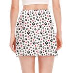 Black Paw And Heart Pattern Print Side Slit Mini Skirt