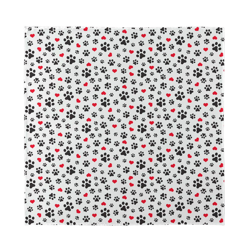 Black Paw And Heart Pattern Print Silk Bandana