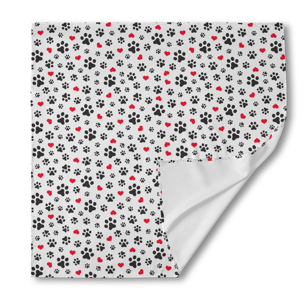 Black Paw And Heart Pattern Print Silk Bandana