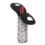 Black Paw And Heart Pattern Print Single Neoprene Wine Tote