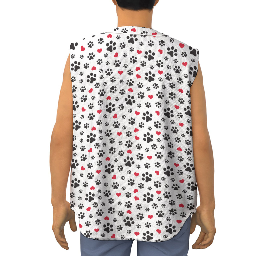 Black Paw And Heart Pattern Print Sleeveless Baseball Jersey
