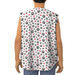 Black Paw And Heart Pattern Print Sleeveless Baseball Jersey