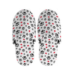 Black Paw And Heart Pattern Print Slippers