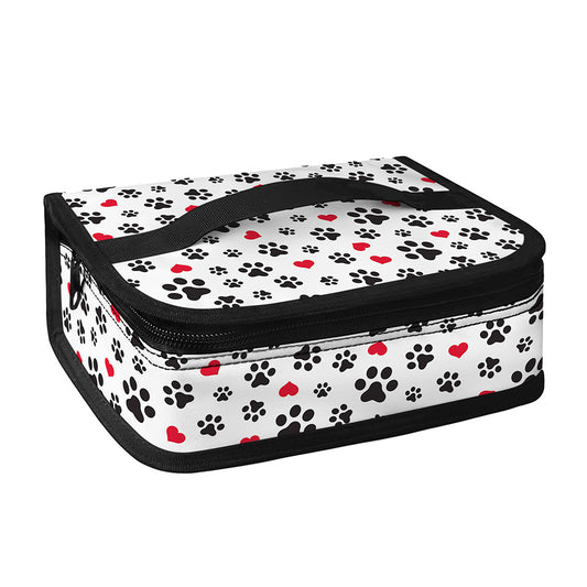 Black Paw And Heart Pattern Print Small Lunch Bag