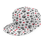 Black Paw And Heart Pattern Print Snapback Cap