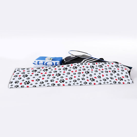 Black Paw And Heart Pattern Print Sports Towel