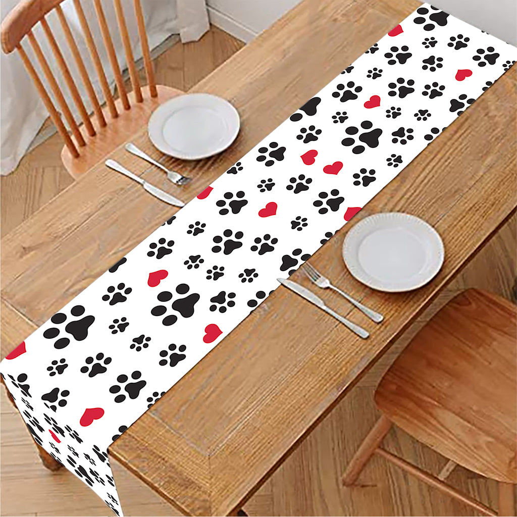 Black Paw And Heart Pattern Print Table Runner