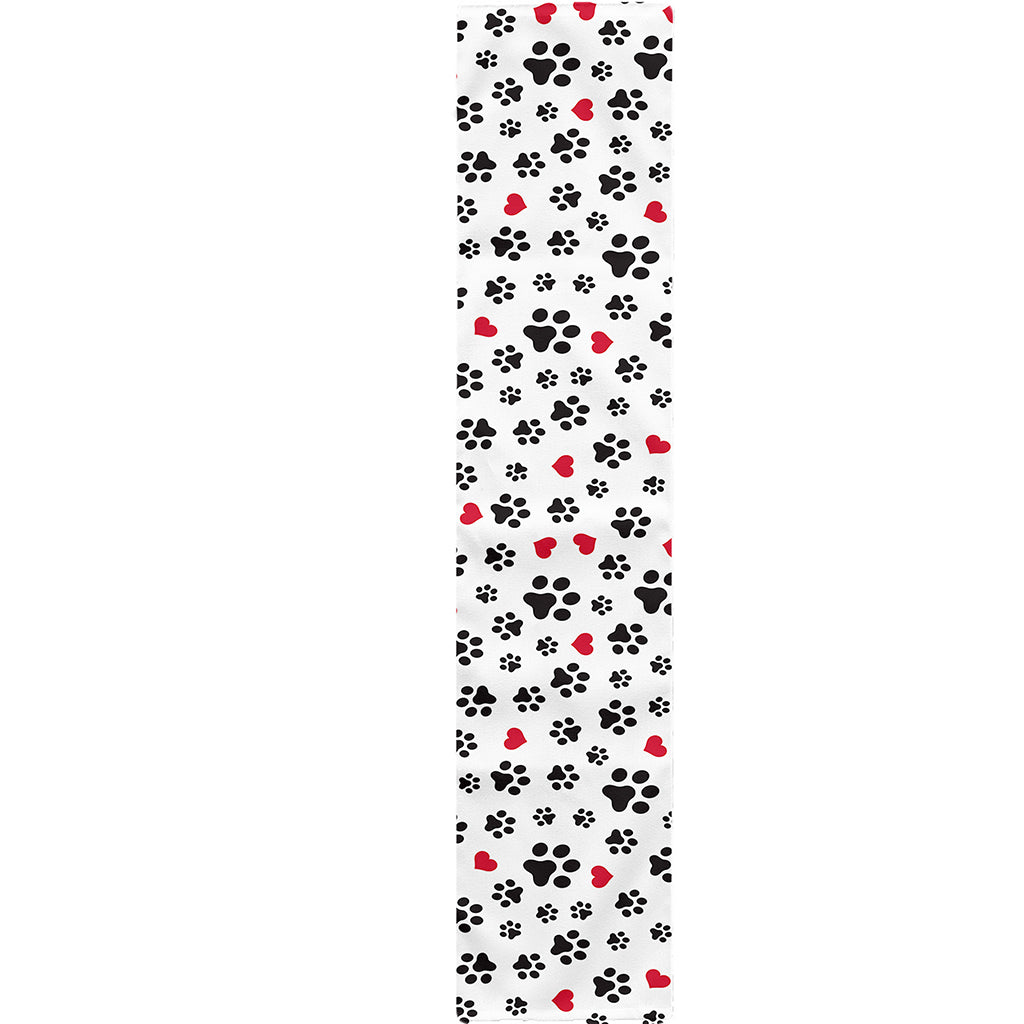 Black Paw And Heart Pattern Print Table Runner