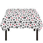Black Paw And Heart Pattern Print Tablecloth