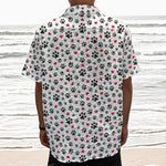 Black Paw And Heart Pattern Print Textured Short Sleeve Shirt