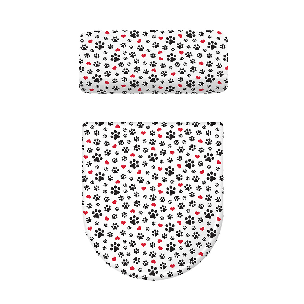 Black Paw And Heart Pattern Print Toilet Lid And Tank Cover Set