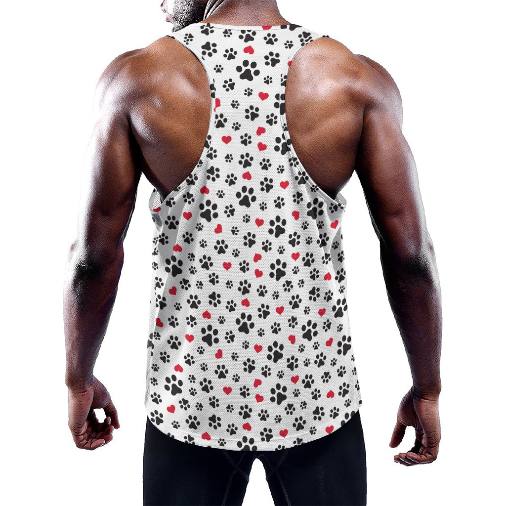 Black Paw And Heart Pattern Print Training Tank Top