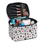 Black Paw And Heart Pattern Print Travel Makeup Bag