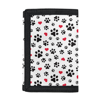 Black Paw And Heart Pattern Print Trifold Wallet