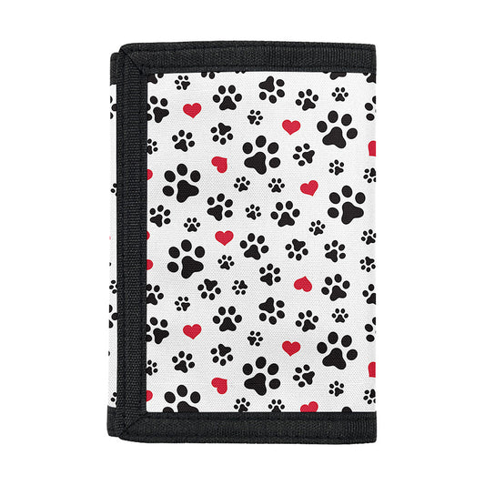 Black Paw And Heart Pattern Print Trifold Wallet