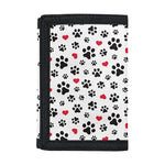 Black Paw And Heart Pattern Print Trifold Wallet